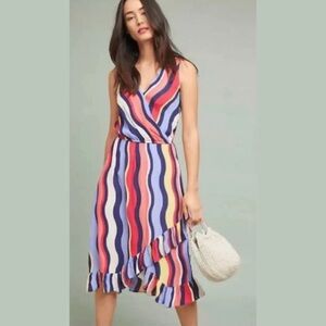 Anthropologie Plenty by Tracy Reese Colorful Wave Midi Dress Size Small